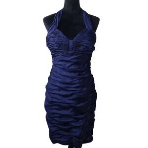 Vintage Y2k Cachet Women's Ruched Sleeveless Dress Sz 12 Backless Blue NWT $178